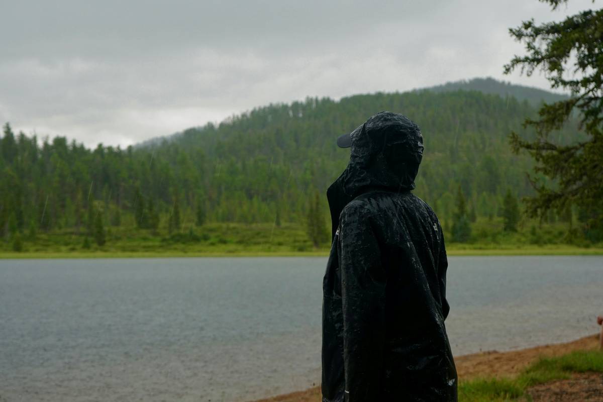 Close-up of storm-proof cape cover seams and waterproof material